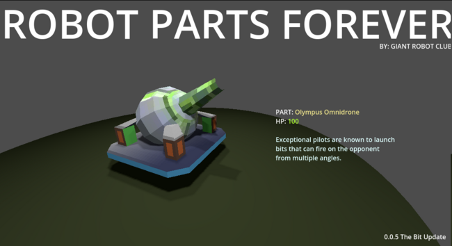 title screen of robot parts forever showing a drone part