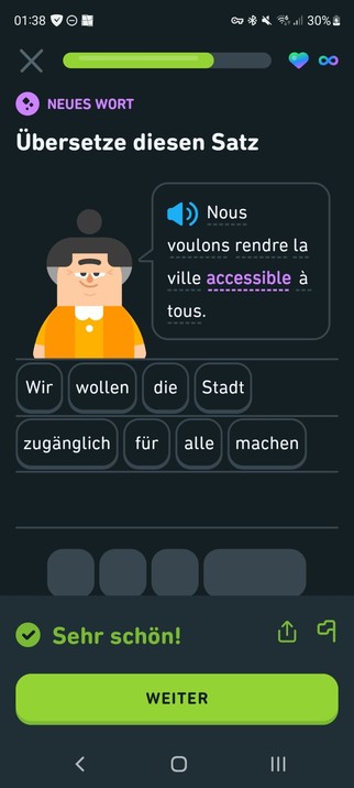 Screenshot from Duolingo German-French 
