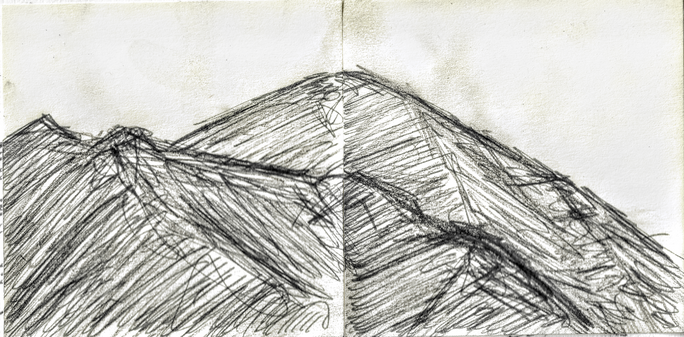what did he say?
mountains drawn in pen.