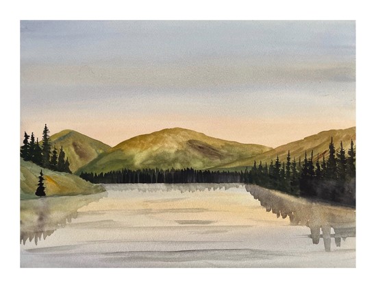 Painting of the Takhini River, Yukon, in the morning.