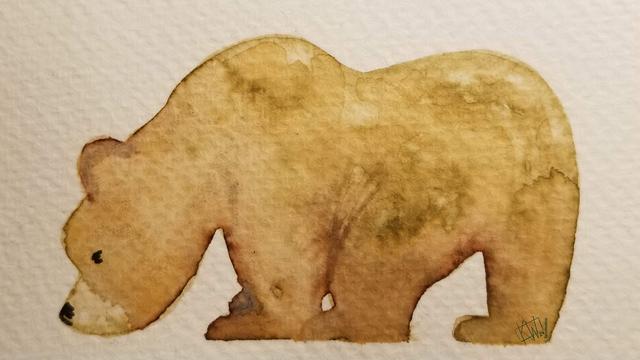 Watercolor grizzly bear, thinking about life.