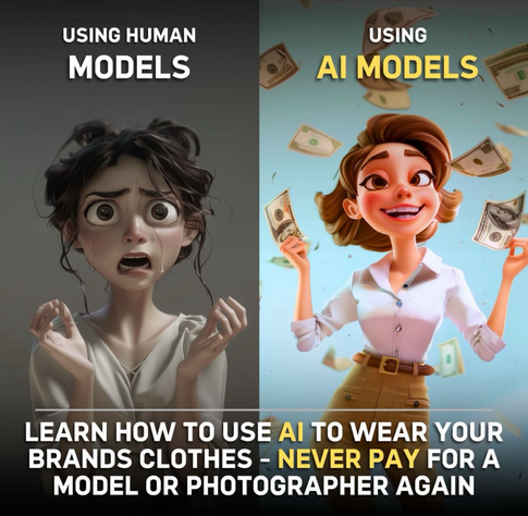 An add made with ai for an app that generate images. It says never pay for a model or a photographer ever again 