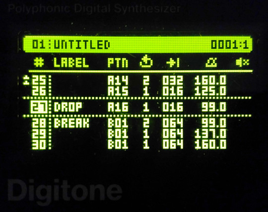 Screenshot of the Digitone display