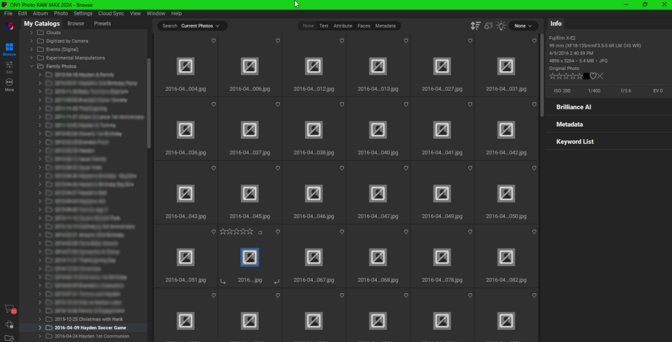 Screen shot showing the contents of an image folder on my PC, as seen in On1 Photo RAW Editor. 

The center section should contain thumbnails previews of the images, but instead shows a generic icon with a diagonal line through it.