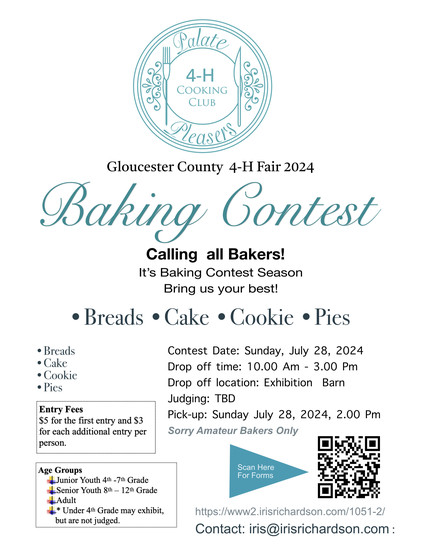 Poster for Gloucester county 4-H fair baking contest. 