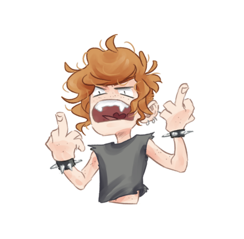Drawing in chibi style: Red haired teenage girl, showing the finger to everything and everyone.