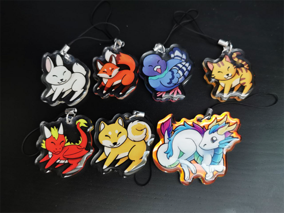 picture of an assortment of acrylic charms.