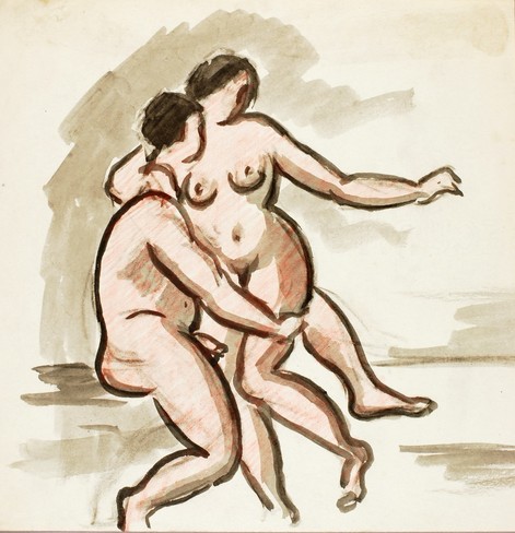 A sketch of a nude man and woman