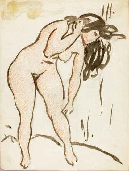 A sketch of a nude woman standing