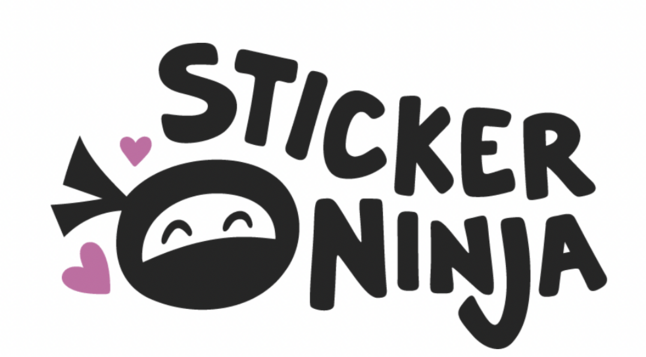Sticker Ninja logo, depicting a ninja with hearts around their face.
