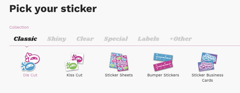 A screenshot from the Sticker Ninja website that says 