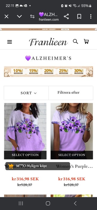 Skärmdump på klädkollektion kallad Alzheimer.