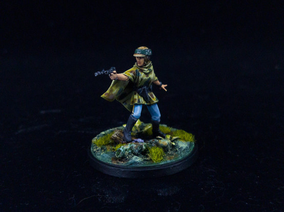 Painted Leia Organa mini for Star Wars Shatterpoint, in Endor camo on a green leafy basr
