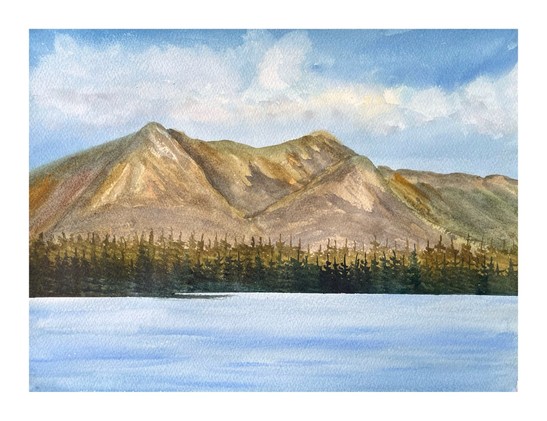 Painting of the south face of White Mountain from Snafu Lake, Yukon
