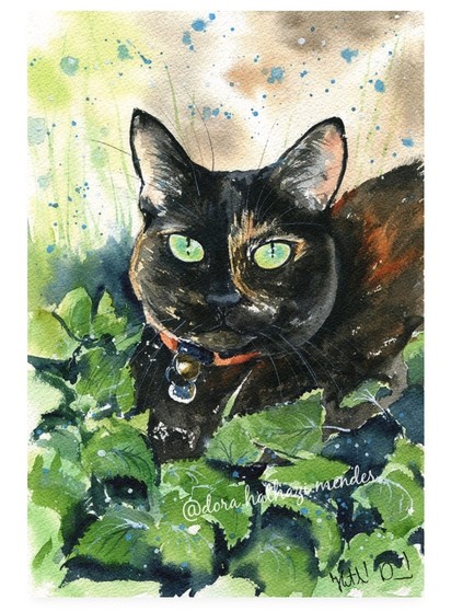 Tortoiseshell Cat Painting watercolor by Dora Hathazi Mendes