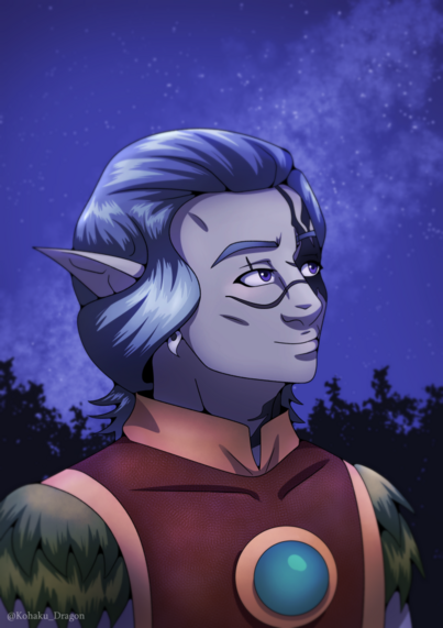 A drow admires the star-filled sky