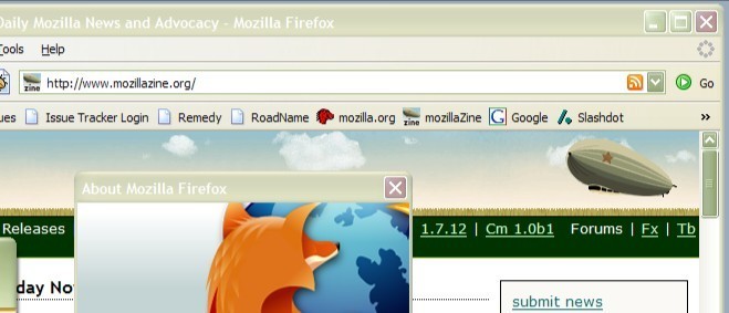 A screenshot of FireFox 1.5. An RSS feed icon is visible in the address bar.