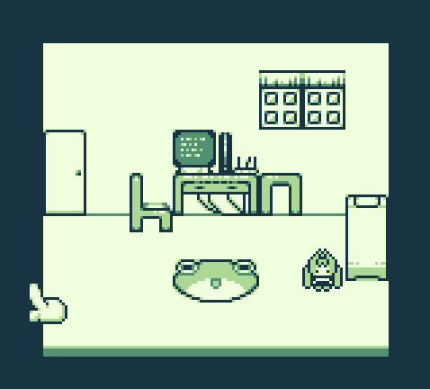 screenshot of a gb studio project featuring a room with a frog rug in the middle