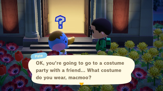 I'm... not actually sure
Transcript:
Pate: Ok, you're going to go to a costume party with a friend... what costume do you wear, macmoo?
