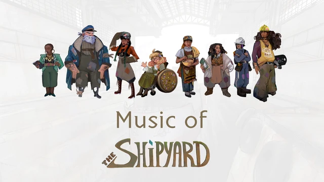 a screen showing lineup of stylized game characters shipwrights, then text that says 