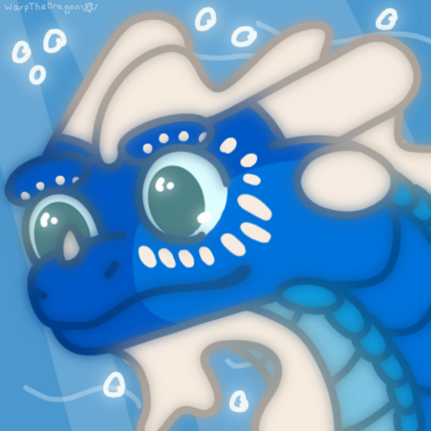 A headshot drawing of Seal, a blue dragon.