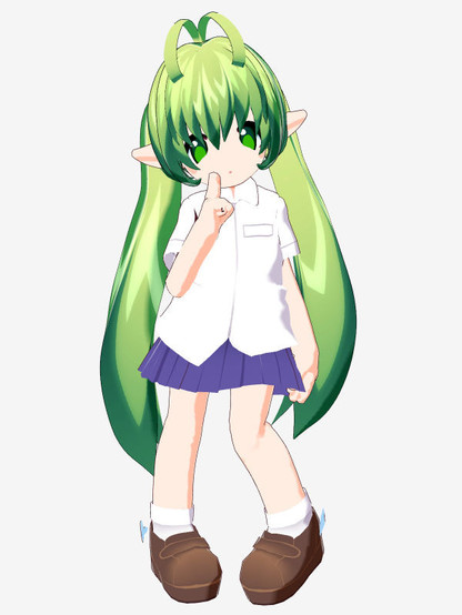 3D VRoid model of a green haired, pointy eared girl