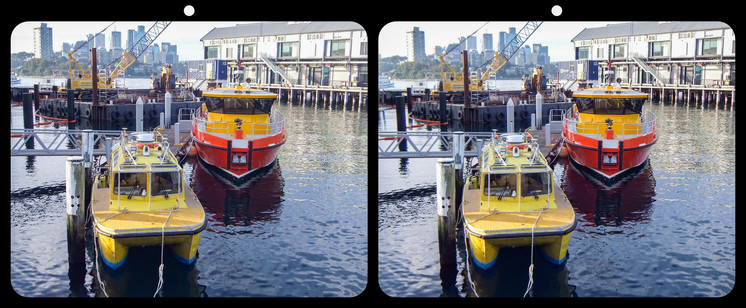 Stereoscopic image (parallel viewing) of moored pilot boats in Sydney Harbour. 