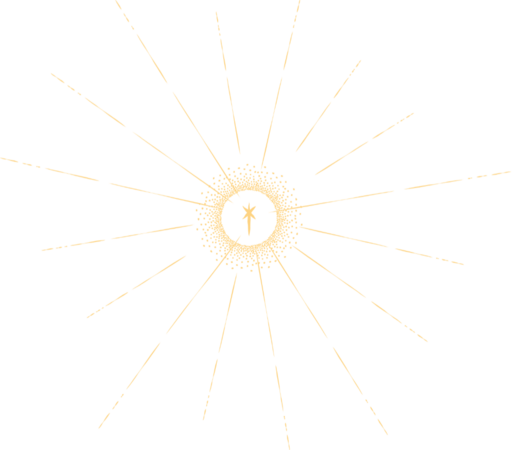 a yellow 6 pointed star with a long tail surrounded by a ring of dots and a timeline starburst