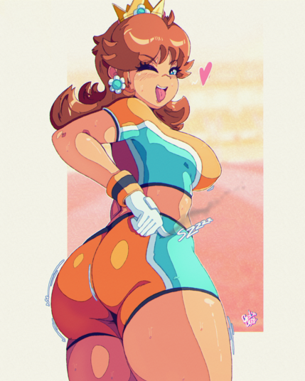 Digital Art. Princess Daisy in Super Mario Strikers looking behind her towards the viewer suggestively.