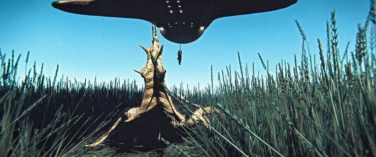 Wide shot, exterior, day -

A man is lowered down from a ship onto a kaiju bug to tag it for tracking.