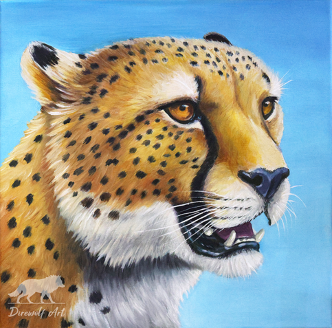 An oil painting of a cheetah portrait.