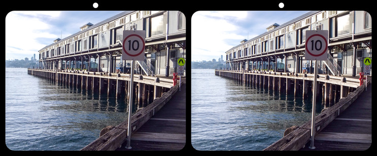 Stereoscopic photo (parallel viewing) of a finger where on Sydney Harbour. 