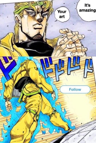 DIO approaches the follow button after saying 