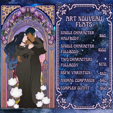 Promotional image for art nouveau flats commission type.