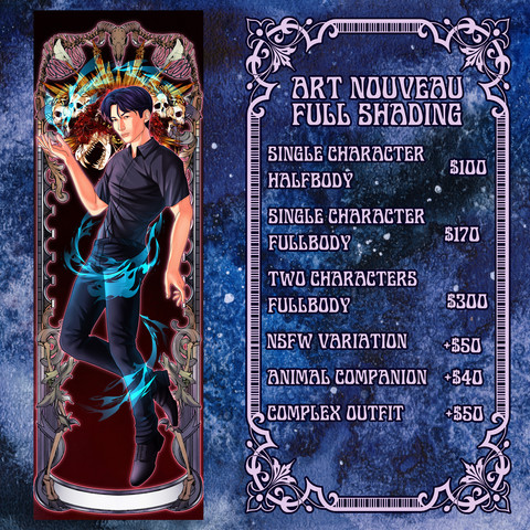 Promotional image for art nouveau full shading commission type.