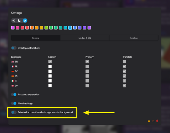 New Statuser settings option to toggle on / off an account header image as the background image