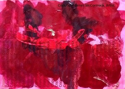 Red on Red, an abstract acrylic painting  by James McCormack, Artist, in reds, from azo to rose, alizarin to crimson, earth reds, transparents and cadmiums.