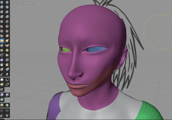 A rough 3D model of a stylized head.