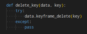 Screenshot of Python code, with `try: ... except: pass` to silently ignore any exception that might be thrown.