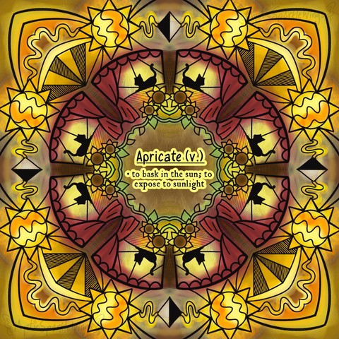 A digital illustration, made in Procreate, of a mandala on an abstract background. The theme for the artwork, 