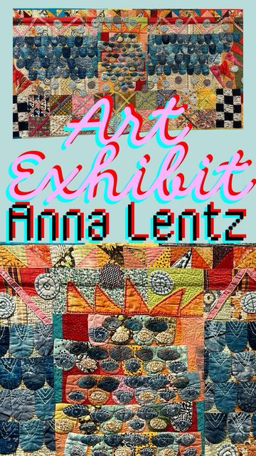 Image and detail of quilt in art exhibit