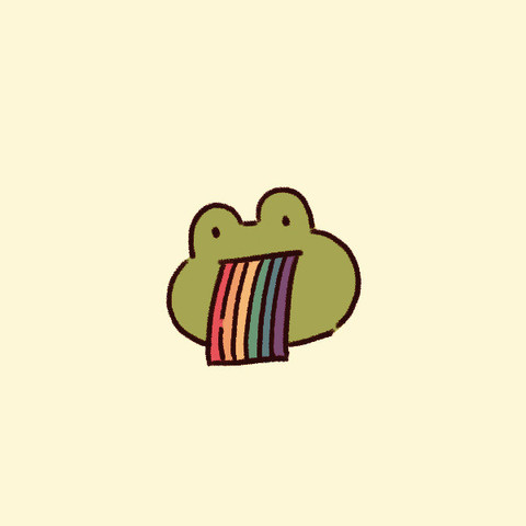 Green frog with a rainbow tongue