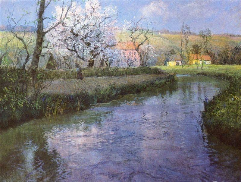 Verschiedene Motive (Ölgemälde), bei denen ein Fluss in der Bildmitte eine zentrale Rolle spielt.