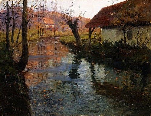 Verschiedene Motive (Ölgemälde), bei denen ein Fluss in der Bildmitte eine zentrale Rolle spielt.