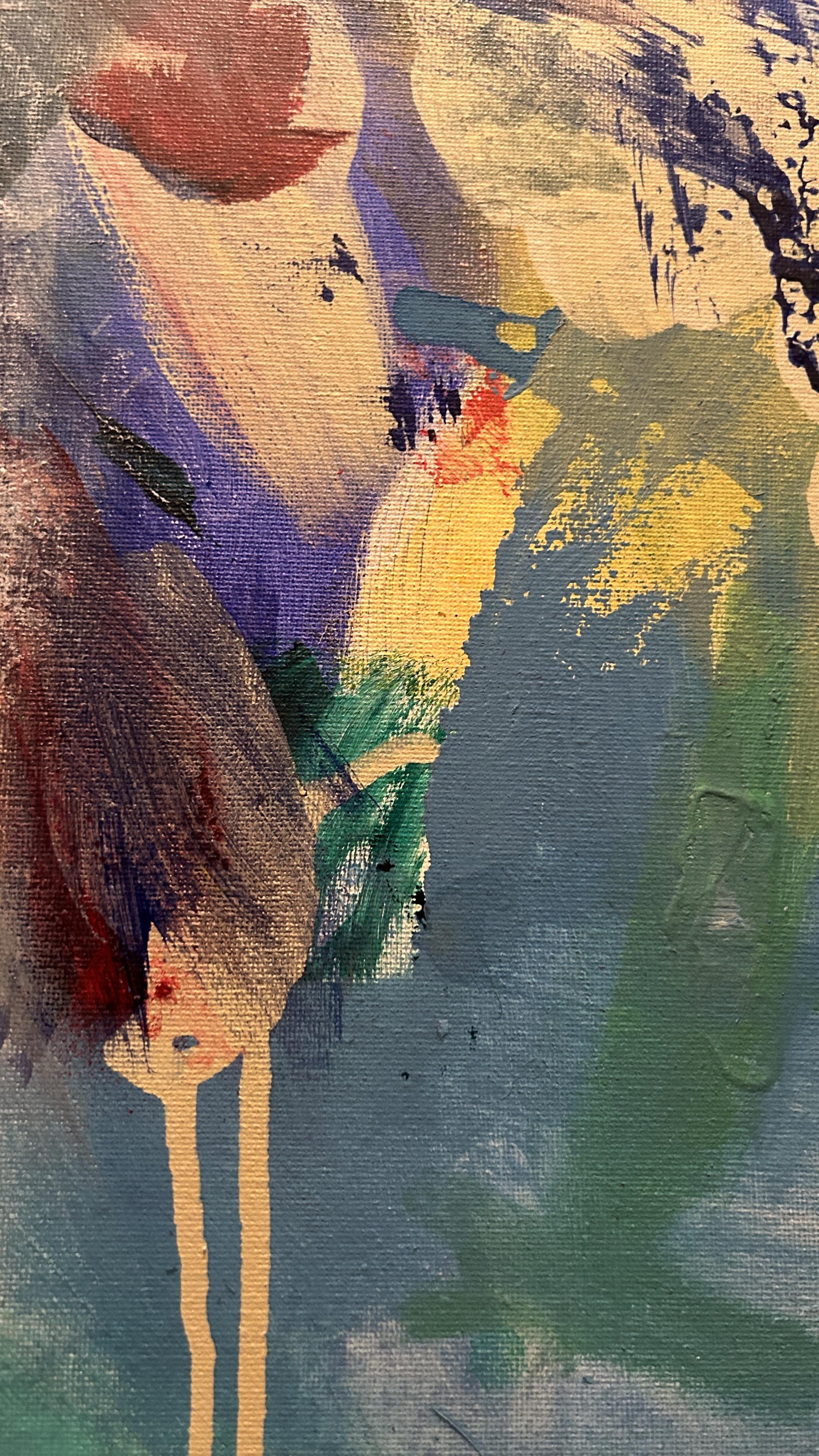 detail close up of abstract expressionist painting in variety of shapes and colors