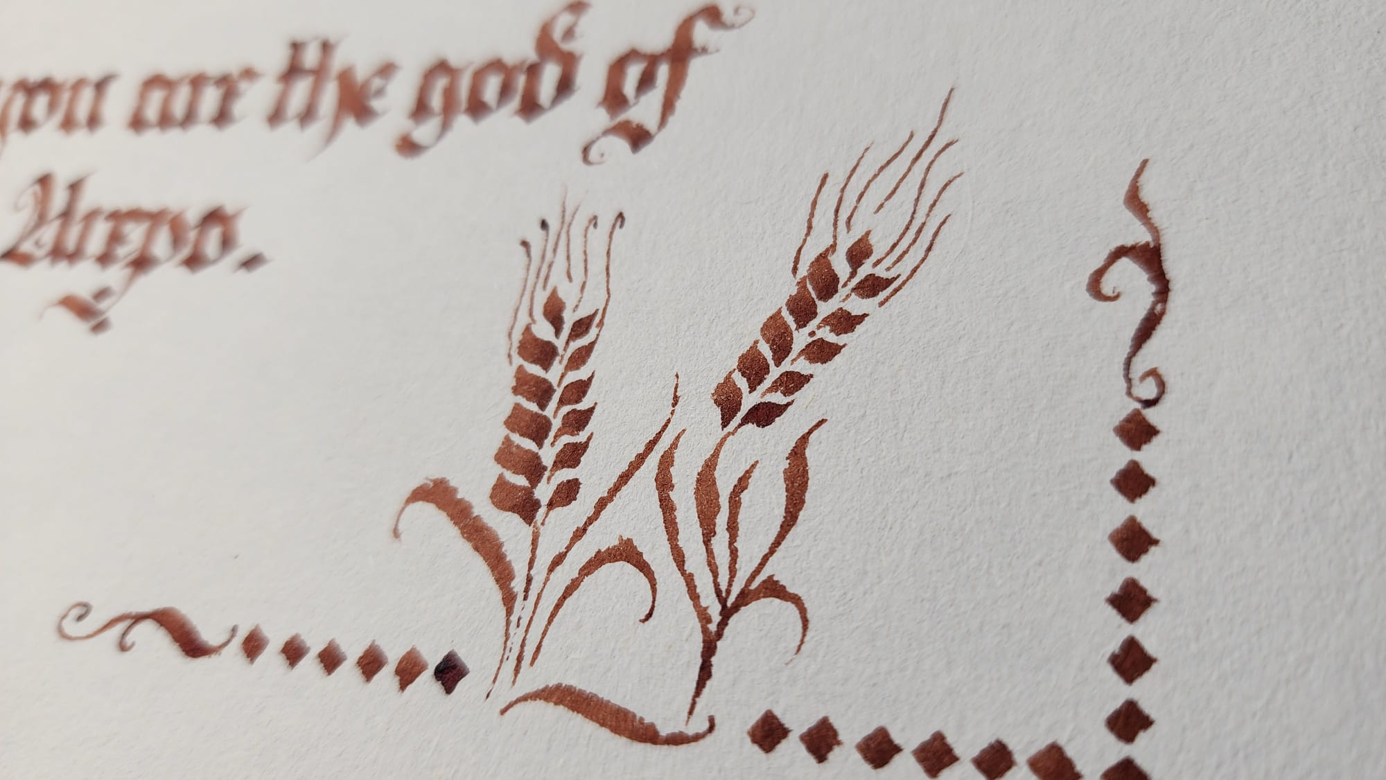 Close up on the wheat showing the pen strokes