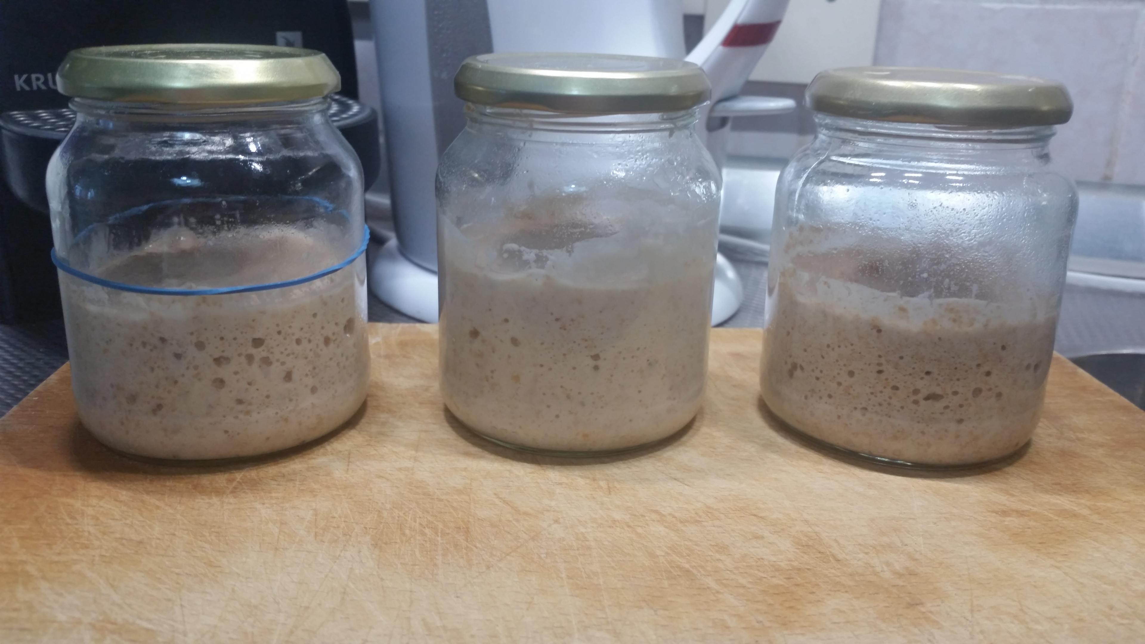 3 jar with sourdough starter.