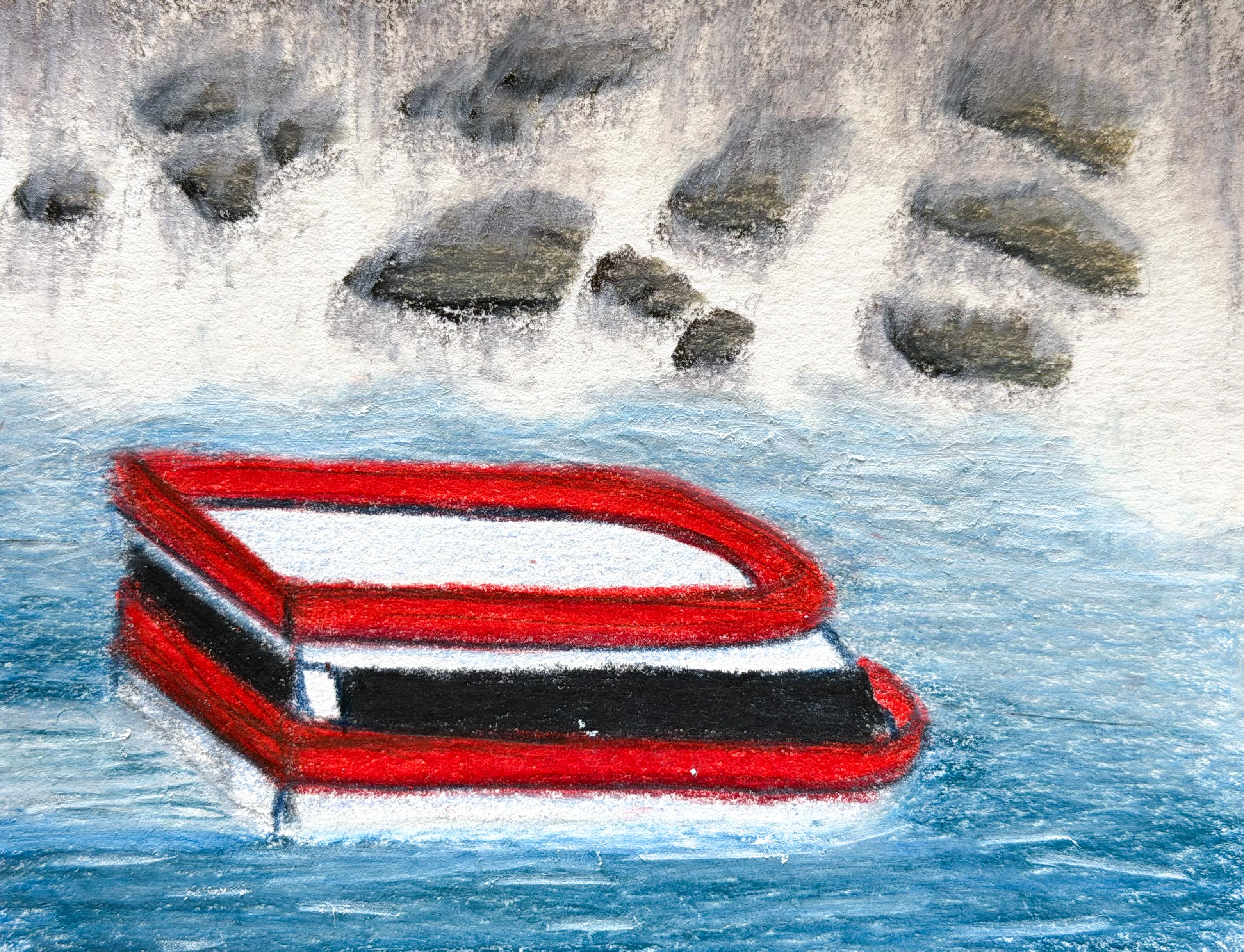 Colour pencil drawing of a Niagara Falls cruise boat.