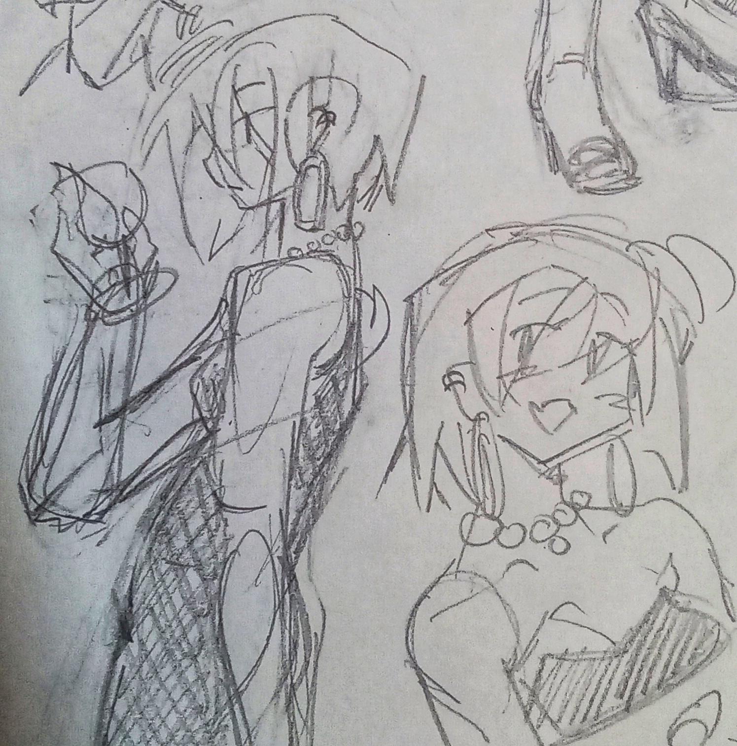 two more sketches of the same person. they're holding a glass in one.