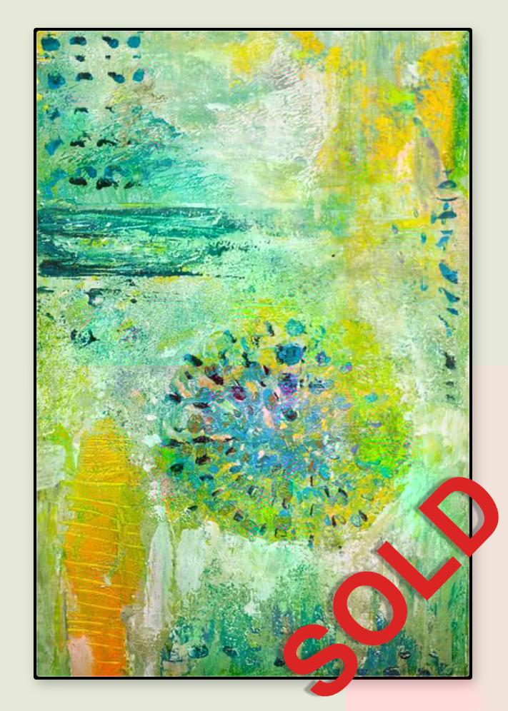 Abstract painting "Around the World" with sold sign